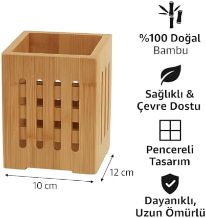 Bambu Mutfak Organizeri, Kare 10×10 cm, Pencereli Ahşap Düzenleyici Kutusu - Görsel 2