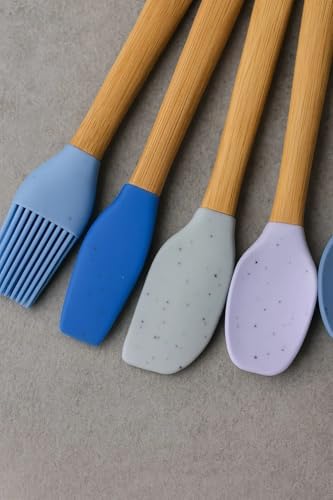5'li Mini Silikon Uçlu Bambu Saplı Mutfak Spatula Seti - Yanmaz Yapışmaz Karıştırıcı, Fırça ve Hamur Kaşığı - Görsel 3