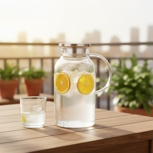 Borosilikat Cam Sürahi - Silikon Contalı Süzgeçli Metal Kapaklı | Konik, Fitilli ve Düz Model Seçenekleri | Isıya Dayanıklı Şeffaf Karaf (1800 ml - 2000 ml) (DÜZ - 1800ML) - Görsel 2