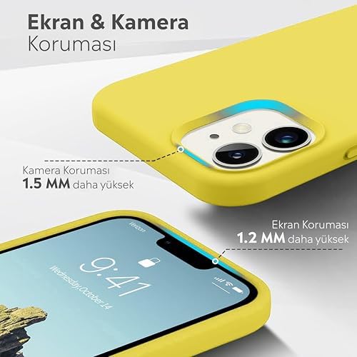 iPhone Kılıf İnce Sıvı Silikon 3 Katmanlı Tam Kaplamalı Yumuşak Jel Kauçuk Kılıf Kapak (Sarı, iPhone 11) - Görsel 2