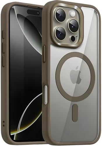 iPhone 16 Pro Max için SUPER-CRYSTAL Magsafe ile Uyumlu Kılıf Arkası Kristal Berraklığında Cam Görünüm Kenarları Darbe Emici Silikon Hybrid Kılıf (Kahverengi, 16 Pro Max) - Görsel 2