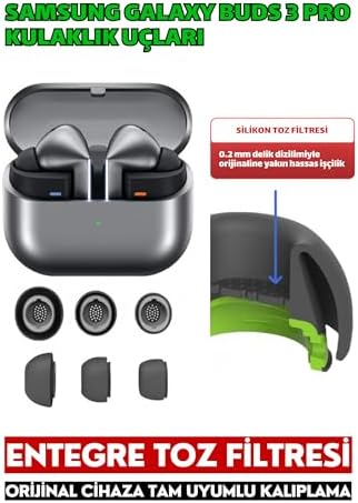Galaxy Buds3 Pro / Buds4 Pro Uyumlu Üç Boyut Premium Yedek Silikon Kulaklık Uçları (S, M, L) (Siyah)