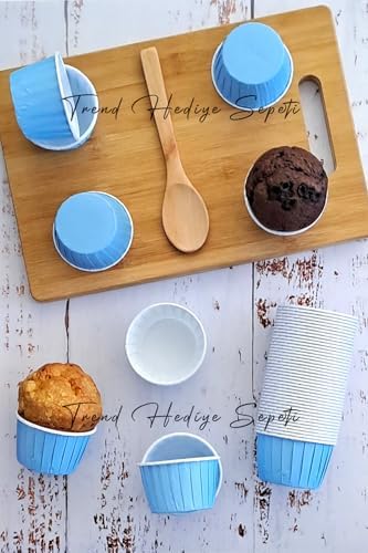 50'li Soft Pastel Mavi Muffin Cupcake Kalıbı Kek Kapsülü, Muffin Kek Kalıbı, Airfryer Uyumlu - Görsel 3