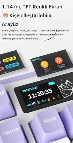 AK980 Kablosuz Hot-Swap TFT Ekranlı Mekanik Oyun Klavyesi 8.000 Mah Batarya Pembe - Gift Switch - Görsel 3