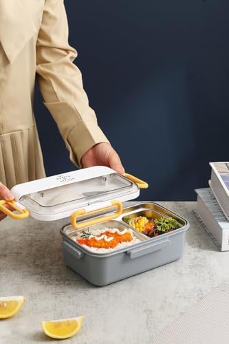 Beslenme Kutusu Tek Katlı Paslanmaz Çelik - 900 ml 2 Bölmeli Yeni Nesil Sefer Tası (Gri) - Görsel 3