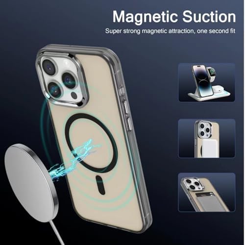 iPhone 15 MagSafe Uyumlu Şeffaf Sert Telefon Kılıfı Manyetik Hizalama İnce Hafif Darbe Dayanıklı Kamera Korumalı Koruma Kapak Siyah - Görsel 3