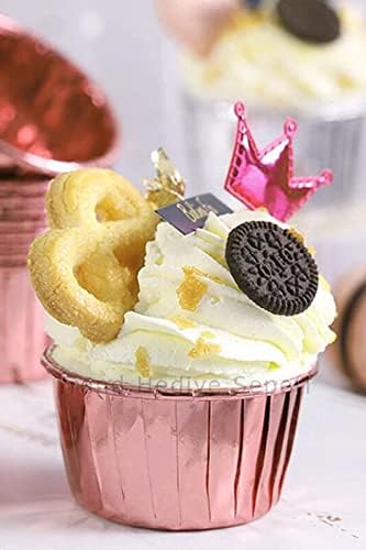 25'li Rose Gold Parlak Pembe Muffin Kek Kalıbı, Kek Kapsülü Cupcake Kalıbı, Airfryer Uyumlu