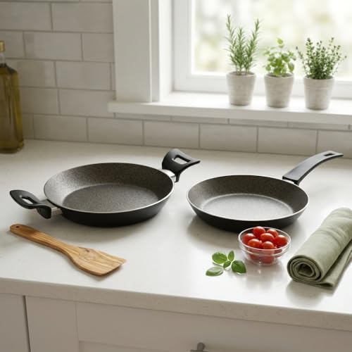 Lily Çeyiz Paketi: 20 cm Sahan & 24 cm Tava Seti – Siyah Kırçıllı Yanmaz Yapışmaz Granit Efektli Ekonomik Takım - Görsel 3