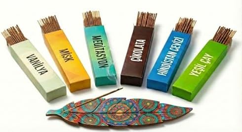 6 Çeşit Karışık Koku ve Desenli Ahşap Tütsü Kayığı Seti – 120 Adet Aromaterapi Çubuğu – Ev, Ofis ve Yoga İçin Tam Başlangıç Paketi (Yaprak Şekilli)