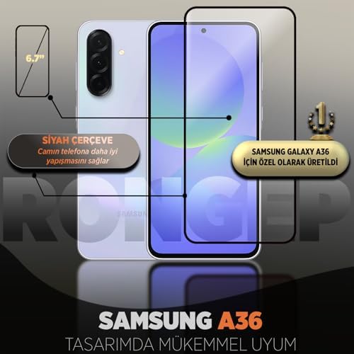 [2'li Paket]  Galaxy A36 için Ekran Koruyucu 9H Sertlikte Anti-Static Temperli Cam Netlik ve Dokunmatiği Etkilemeyen Çizik ve Darbelere Karşı  A36 Ekran Koruyucu (2'li Paket)