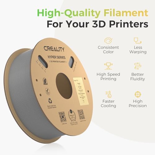 Creality Hyper PLA Filament 1,75 mm, Resmi Filament 1,75 mm PLA, 3D Yazıcı Filamenti, Yüksek Hızlı Baskı için, Uzun Ömürlü ve Dayanıklı, Boyut Hassasiyeti +/-0,03 mm, 1 kg/Makara (Gri)