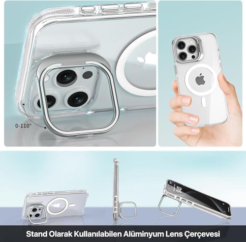 iPhone 15 Pro Max için Magsafe ile Uyumlu Luxo Serisi Yüksek Kalite Kılıf Ultra Şeffaf Görünüm Ve Standlı Ergonomik Tasarım (Beyaz, 15 Pro Max) - Görsel 2