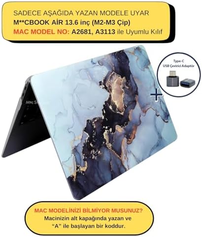MacBook Air 13.6 İnç Mermer Desenli Kılıf A2681 A3113 A3240 A3449 M2 M3 M4 M5 Uyumlu Sert Kapak Hard Case Gri - Görsel 3