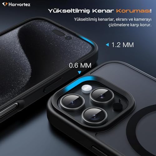 iPhone 15 Pro Max Kılıf 6.7" MagSafe ile Uyumlu, Darbeye Dayanıklı Cep Telefon Kılıfı, Mat Arka Yüzey N56 Manyetik, Alüminyum Tuşlar, BPA İçermez, Sararmaz Phone Case - Siyah - Görsel 2
