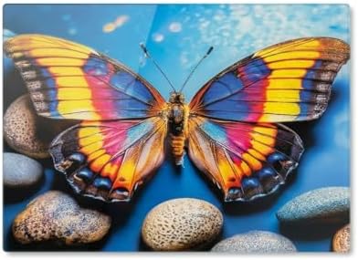 Renkli Kelebek Desenli Cam Kesme Tahtası (20x30 cm) – Kaymaz Tabanlı, Isıya Dayanıklı, Hijyenik ve Dayanıklı Mutfak Tahtası - Görsel 3
