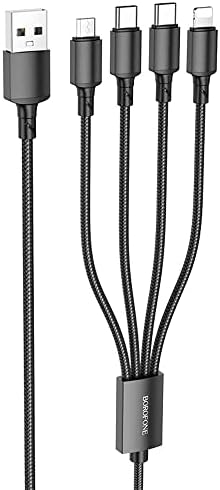 BOROFONE 4in1 Usb Kablo Lightning + Micro + Type-c 4'ü 1 arada Lightning/Micro-USB/USB-C için Şarj Kablosu 1metre 2A Akım BX72 (2x Type-C+Lightning+Micro Uçlu Kablo)