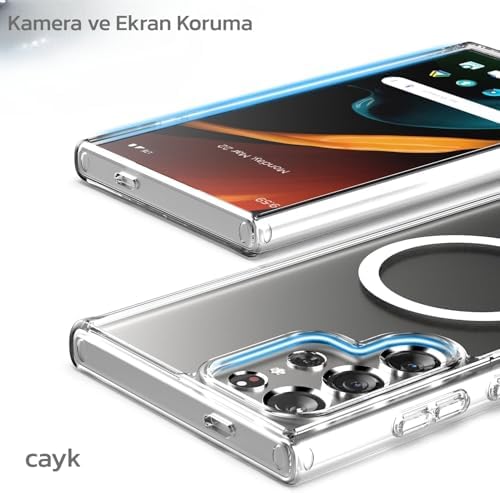 Cayk S24 Ultra Uyumlu Kamera Korumalı Magsafe Wireless Şarj Özellikli Şeffaf Silikon Kılıf - Görsel 3