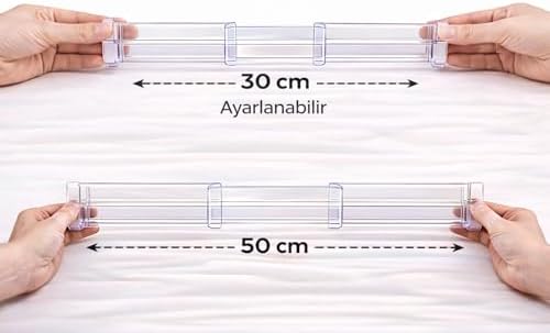 Alternative view of Akrilik Çekmece Bölücü Organizer, Şeffaf, Teleskopik Ayarlanabilir 30–50 cm, Kaymaz Uçlu, Mutfak, Dolap, Banyo ve Ofis için (4)