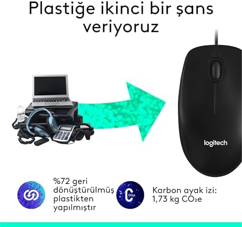Alternative view of M100 USB Kablolu Mouse, PC, Mac, Dizüstü Bilgisayar ile Uyumlu, 1000 DPI Optik İzleme, Sağ ve Sol Elle Kullanıma Uygun, Siyah