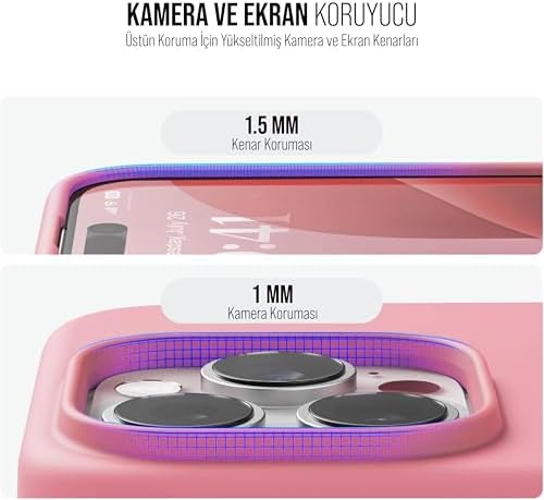 Alternative view of iPhone Kılıf İnce Sıvı Silikon 3 Katmanlı Jel Kauçuk (Toz Pembe (7), iPhone 13 Pro)