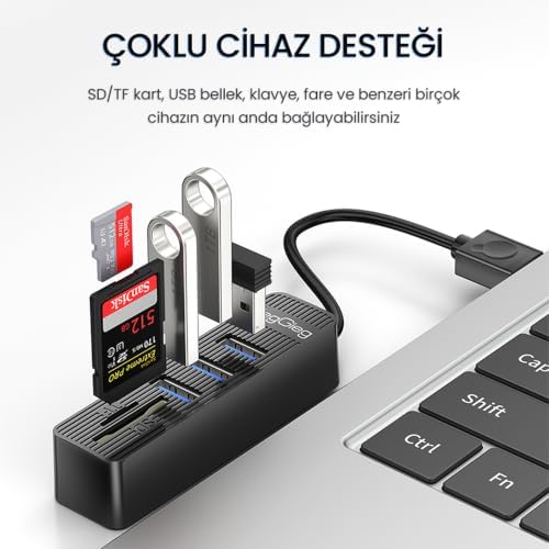 USB 2.0 SD - MicroSD Kart Okuyucu ve 3 Port USB Çoklayıcı Hub - Görsel 3