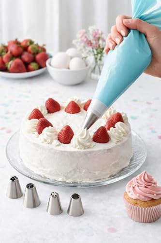 Alternative view of Profesyonel Pasta ve Cupcake Süsleme Seti, Krema Sıkma Torbası ve 6'lı Paslanmaz Duy Seti, Mutfak Dekorasyon Malzemesi, Beyaz/mavi/pembe