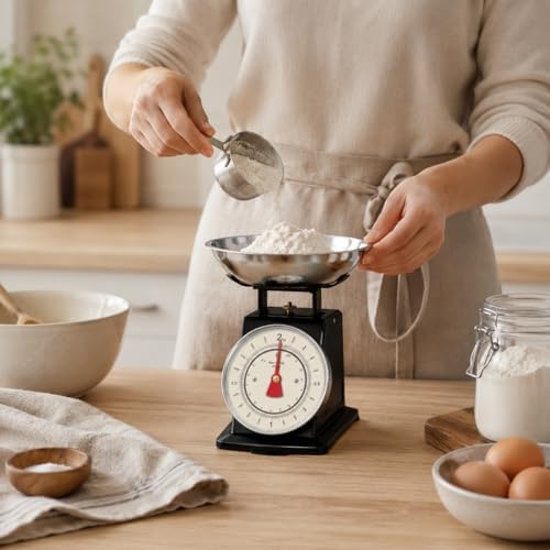 Alternative view of Vintage Mekanik Mutfak Terazisi 2 Kg Kapasiteli, Paslanmaz Metal Hazneli  Ölçü Tartısı, Un Şeker Baharat Meyve Sebze Tartma Terazisi (Gümüş Siyah)