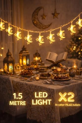 Pilli led ışık, Şerit led 1,5 Metre SARI Işıklar Peri Işıkları Aydınlatmalı Şerit Led led ışık şerit Led Işık 3 Yıldız 1 Ay - Görsel 3