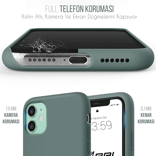 Alternative view of iPhone Kılıf İnce Sıvı Silikon 3 Katmanlı Tam Kaplamalı Yumuşak Jel Kauçuk Kılıf Kapak (Yeşil, iPhone 11)