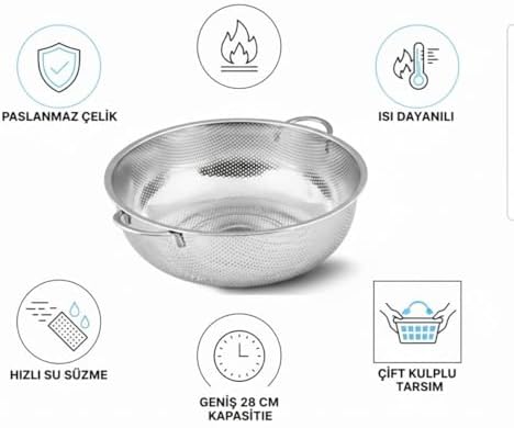 Alternative view of Premium 19 cm Paslanmaz Çelik Küçük Mutfak Süzgeci, Çift Kulplu Metal Pirinç Yıkama Kabı, Isıya Dayanıklı Delikli Meyve ve Sebze Süzme Kasesi (Gümüş)