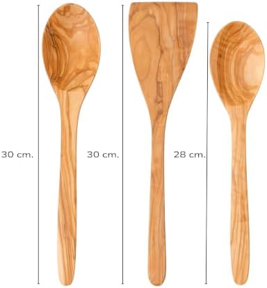 El Yapımı Zeytin Ağacı Mutfak Seti – 3 Parça Doğal Ahşap Kaşık ve Spatula Seti | 30 cm - Görsel 3