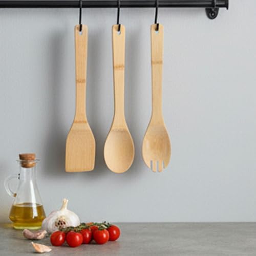 3'lü Bambu Mutfak Gereç Seti – Doğal Ahşap Spatula, Kaşık ve Servis Çatalı | Yapışmaz Tencere Dostu, Antibakteriyel ve Isıya Dayanıklı Ahşap Mutfak Seti (30 cm)