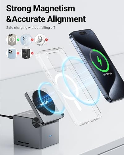 Acefast Katlanabilir Kablosuz Masaüstü Hızlı Şarj Standı - 23W Kablosuz Şarj Çıkışlı - Magsafe, Apple Watch ve Airpods Uyumlu - E18