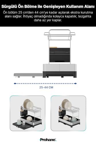 INOX MASTER KD400 | Genişletilebilir 2 Katlı Bulaşıklık | 304 Paslanmaz Çelik | Su Tahliyeli Tezgah Üstü Kurutmalık