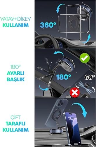 Alternative view of MagSafe Uyumlu Araç Telefon Tutucu – 360° Dönebilen Vantuzlu Mıknatıslı Telefon Tutucu, Vakumlu Güçlü Taban, iPhone MagSafe ve Android Uyumlu, Araç İçi, Ofis, Spor Salonu Kullanımı İçin