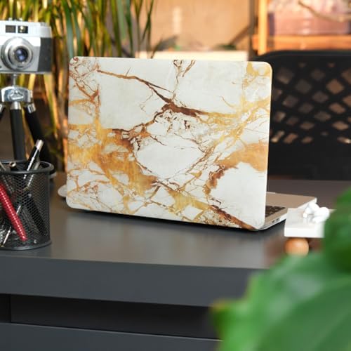 MacBook Air 13.3 İnç Kılıf A1932 A2179 A2337 M1 Uyumlu Sert Kapak Hard Case Koruyucu Mermer Desenli İnce Hafif Laptop Kılıfı Sarı - Görsel 3