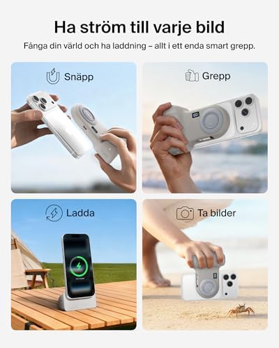 Alternative view of Stage PowerGrip, Manyetik Kablosuz Şarjlı Kamera Tutacağı 9300mAh, Geri Çekilebilir USB C Kablolu Taşınabilir Şarj Cihazı, Bluetooth Bağlantı, Tripod Uyumlu, LCD Ekran, iPhone ve Pixel için