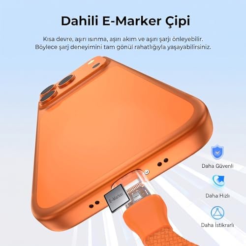 Manyetik Turuncu 240w 20Gbps Type-C to Type-C Hızlı Şarj, Görüntü ve Veri Aktarım Kablosu, iPhone, iPad, MacBook, Galaxy uyumlu - Görsel 3