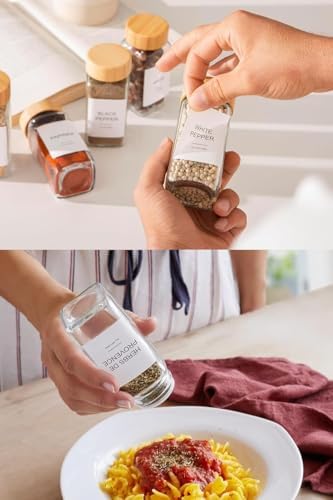 12'li Bambu ve Akasya Kapaklı Cam Baharatlık Seti 120 ml - Doğal Ahşap Kapaklı, Şeffaf Cam, Sağlıklı ve Şık Baharat Kavanozları (Bambu Kapak)