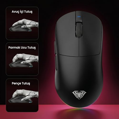Aula V9 Pro 26000 DPI PAW3395 Sensör 8000Hz Tri-Mode Kablosuz Oyuncu Mouse RGB Omron Switch Lightweight E-Spor Gaming Mouse Siyah - Görsel 3