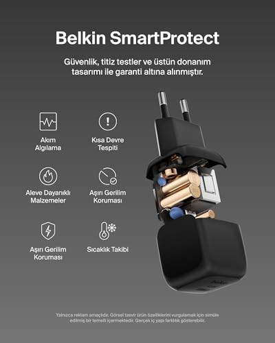 Kompakt Duvar Şarj Cihazı 45 W, Apple iPhone 17, 16 and 15 Serisi,  Galaxy S25, iPad, AirPods ve Daha Fazlası için USB-C Güç İletimli Hızlı Şarj, Siyah