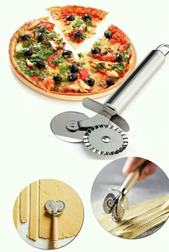 Çelik Çift Başlıklı Pizza Mantı Hamur Kesici Bıçağı, 18 cm, Paslanmaz Çelik - Görsel 3