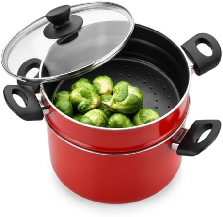 Redio Haşlama Tenceresi - Yanmaz Yapışmaz Teflon İç Yüzeyli, Alüminyum Kırmızı Derin Tencere (22 cm / 3.8 Litre)