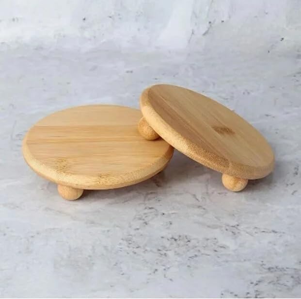 Alternative view of Top Ayaklı Mini Bambu Sunumluk - 12 cm Yuvarlak Doğal Ahşap Stand - Kahve Yanı, Lokumluk, Mumluk ve Dekoratif Altlık