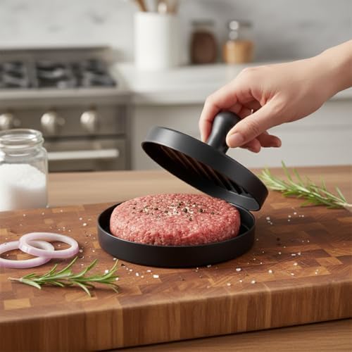 Yapışmaz Büyük Boy Hamburger Köfte Kalıbı - Paslanmaz Çelik Karbon Kaplama Premium Burger Presi | Mükemmel Şekilli Köfte Makinesi - Görsel 3
