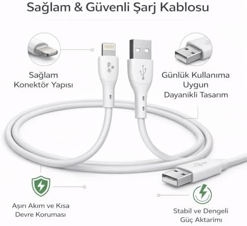 Alternative view of Lightning Uyumlu 1 Metre Şarj Kablosu | 3.0A Hızlı Şarj ve Veri Senkronizasyonu | Akıllı Devre Korumalı, Günlük Kullanıma Dayanıklı Tasarım