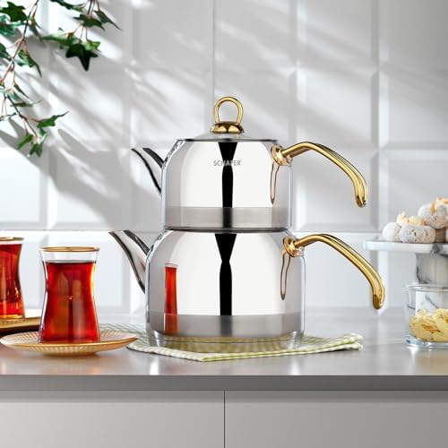 Ada Metal Orta Boy Çelik Çaydanlık Takımı Altın