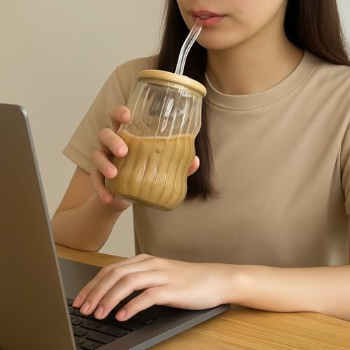 Kahve Bardağı Isıya Dayanıklı Ice Latte Bardak Kahve Kokteyl Cam Sunum Bardağı Meşrubat Kapaklı Bardak 400ml (tek, adet, 1) - Görsel 3