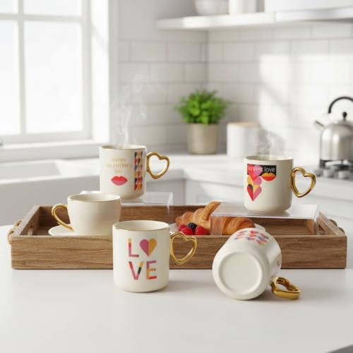 Gold Saplı Porselen Kalp Kupa - 400 ml Büyük Boy Lüks Tasarım - 4 Farklı Modelden Biri (Sürpriz/Asorti) - Altın Yaldızlı Şık Hediyelik Mug - Görsel 3