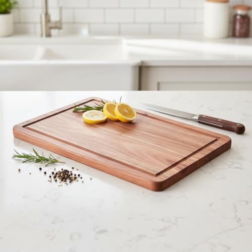 Doğal Akasya Ahşap Doğrama ve Kesme Tahtası - Kesme Panosu - 40x26x1.5 cm Çok Amaçlı Sunum Tepsisi, Peynir ve Et Servis Tahtası - Görsel 3